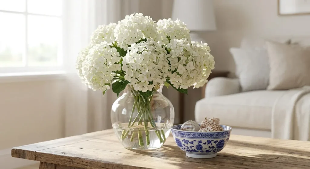 Hydrangeas in Glass Vases