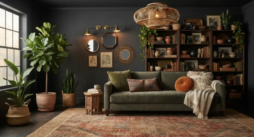 A Collected Dark Boho Living Room