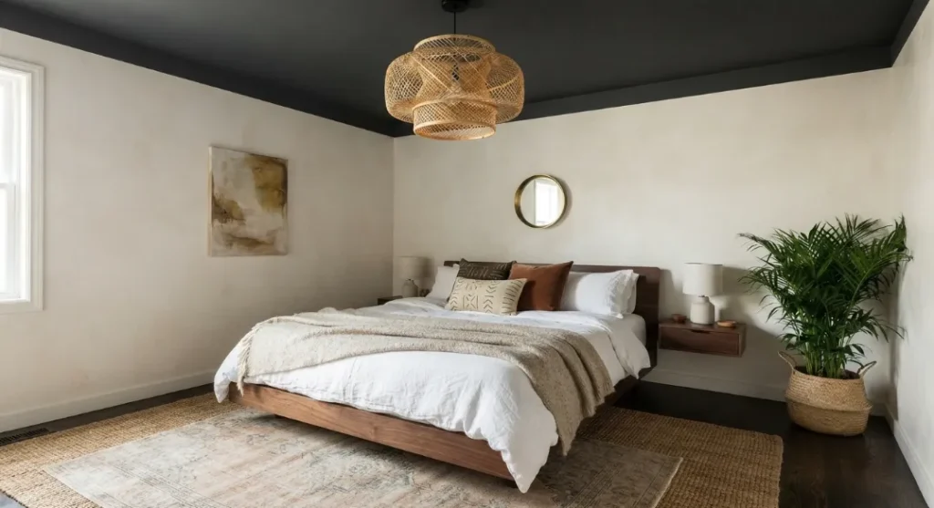 Dark Ceiling With Light Walls A Dark Boho Living Room