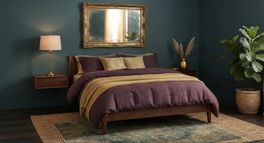 Dark Teal With Aged Gold A Dark Boho Living Room