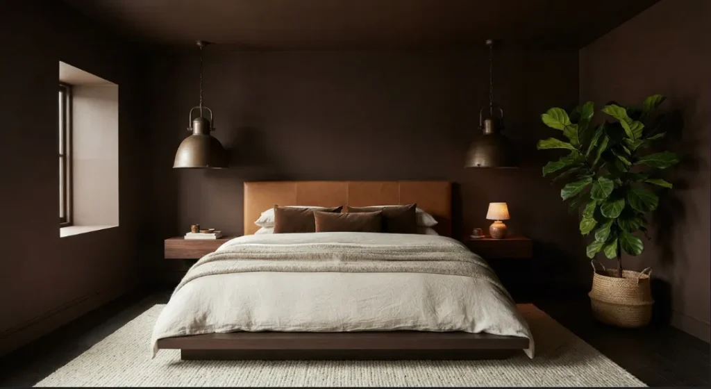 Floor to Ceiling Dark Brown A Dark Boho Living Room