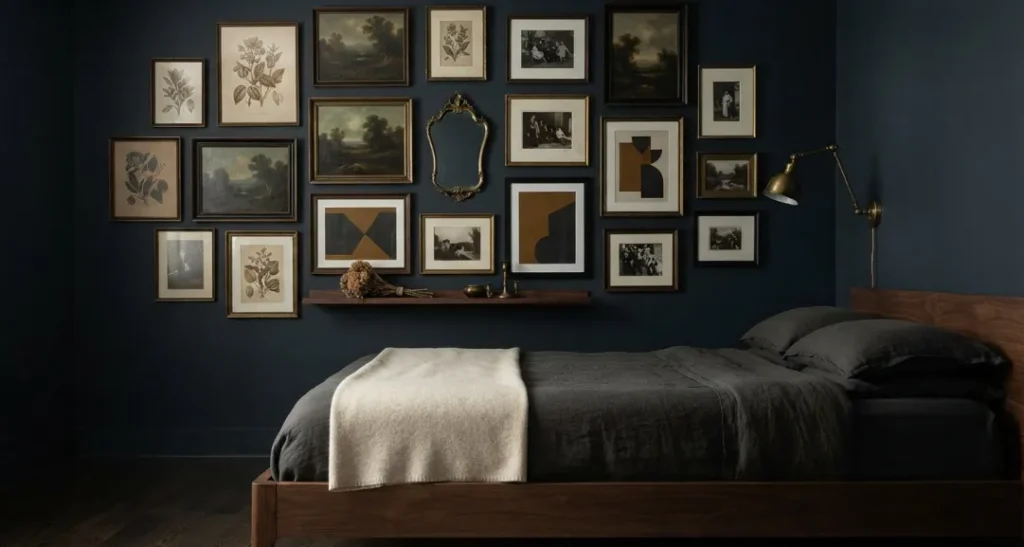 Moody Gallery Wall of A Dark Boho Living Room