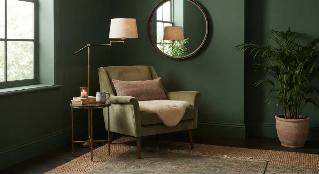 Moody Reading Nook In A Dark Boho Living Room