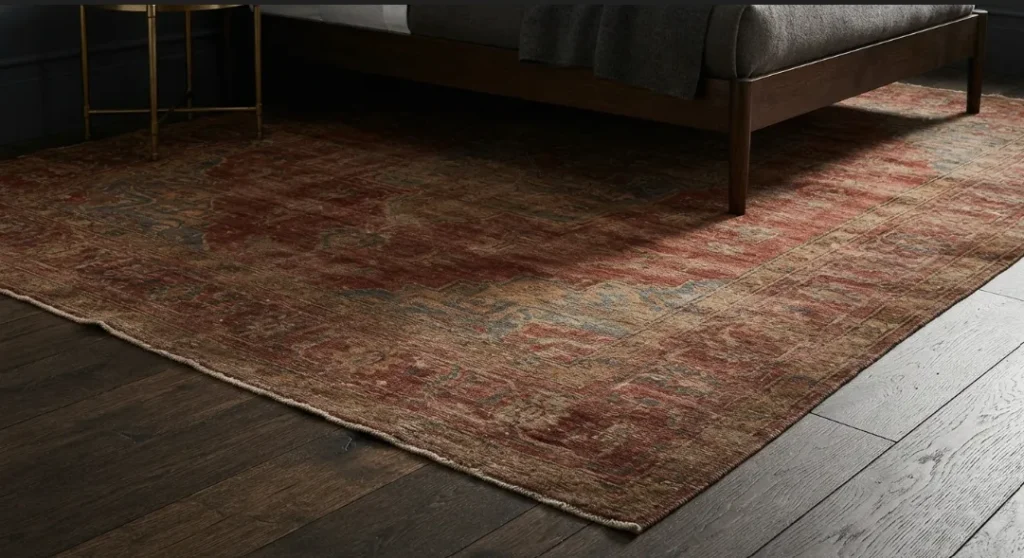 Vintage Persian Rug Over Dark Flooring A Dark Boho Living Room Ideas 