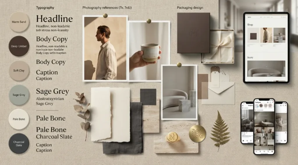 Visual brand identity with consistent colors typography and imagery